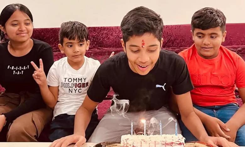 Shourya Patil celebrating his birthday with his brothers and sisters