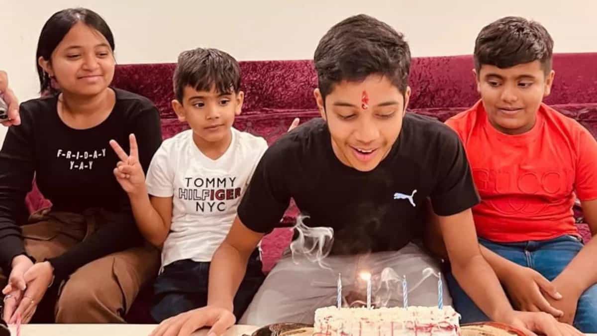 Shourya Patil celebrating his birthday with his brothers and sisters