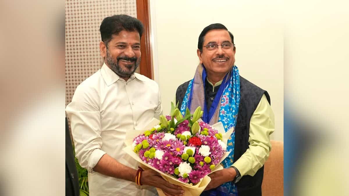 Telangana CM Revanth Reddy with Union Minister Pralhad Joshi in Hyderabad