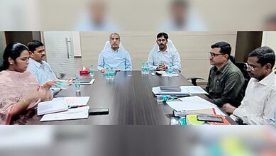 Telangana excise department principal secretary Raghunandan Rao holds a review meeting