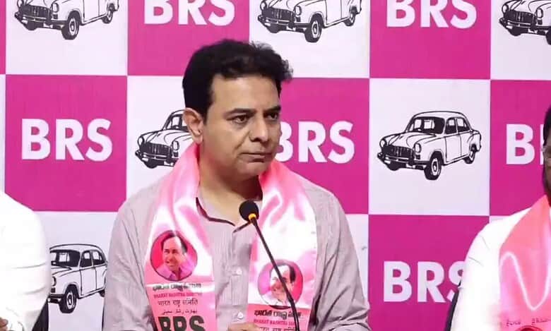 BRS working president KTR addresses a press conference in Hyderabad