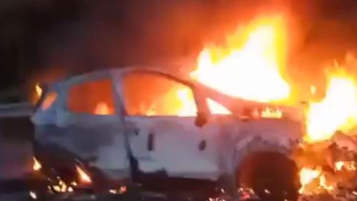 Car catches fire at Shamirpet in Hyderabad