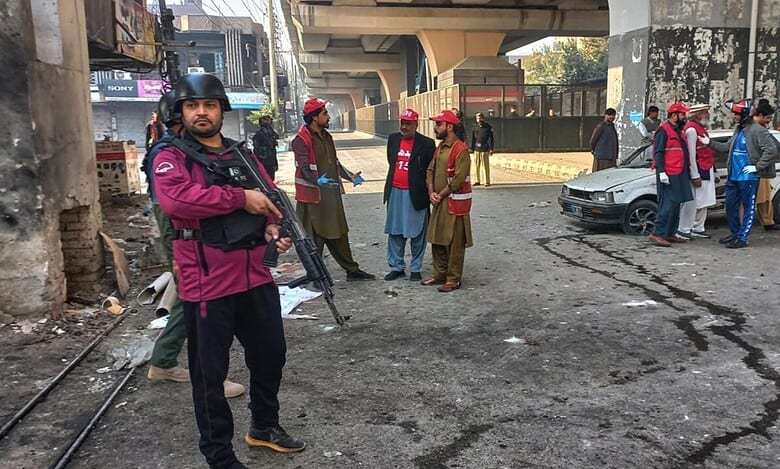 Security personnel in Pakistan after the airstrike