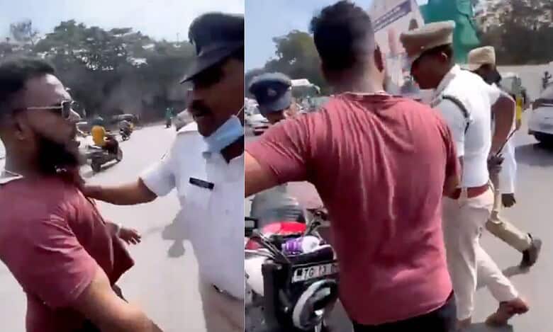 Man gets into an altercation with Hyderabad traffic police