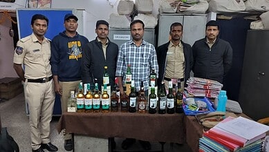 Some of the 40 liquor bottles seized by excise department