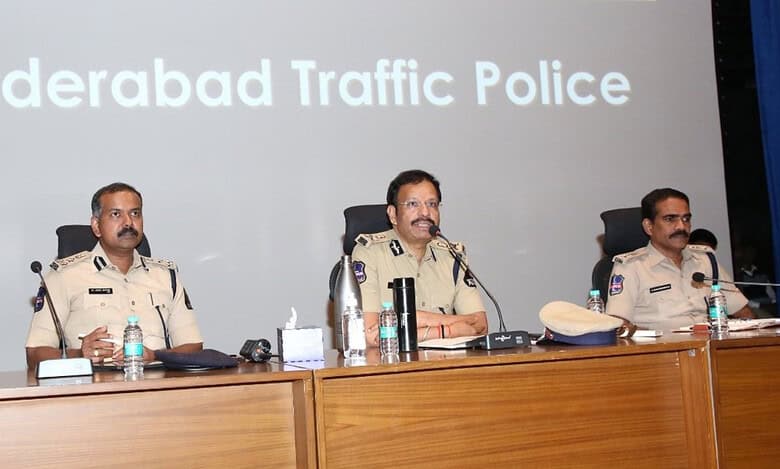 V C Sajjanar at traffic police review meeting.
