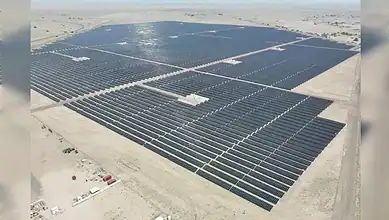 Aerial view of Yemen’s first large-scale solar power plant in Aden desert.