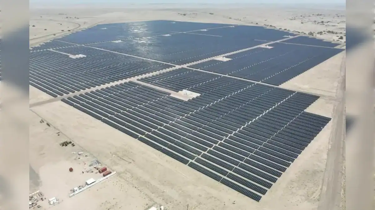 Aerial view of Yemen’s first large-scale solar power plant in Aden desert.