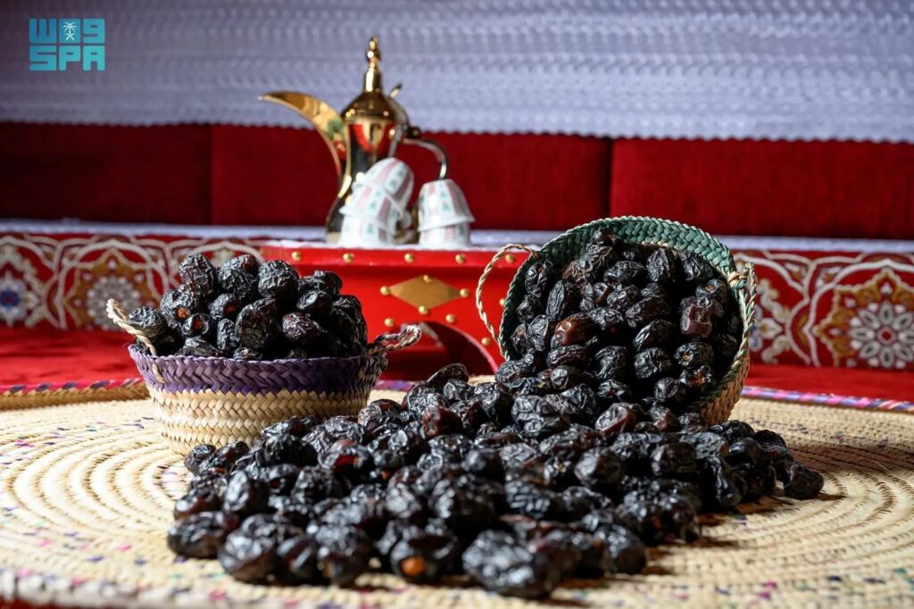 Basket of Ajwa dates from Madinah, Saudi Arabia.