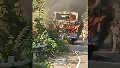 Bus catches fire in Andhra Pradesh