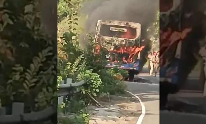 Bus catches fire in Andhra Pradesh