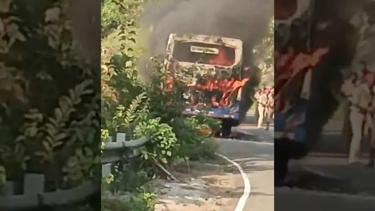 Bus catches fire in Andhra Pradesh