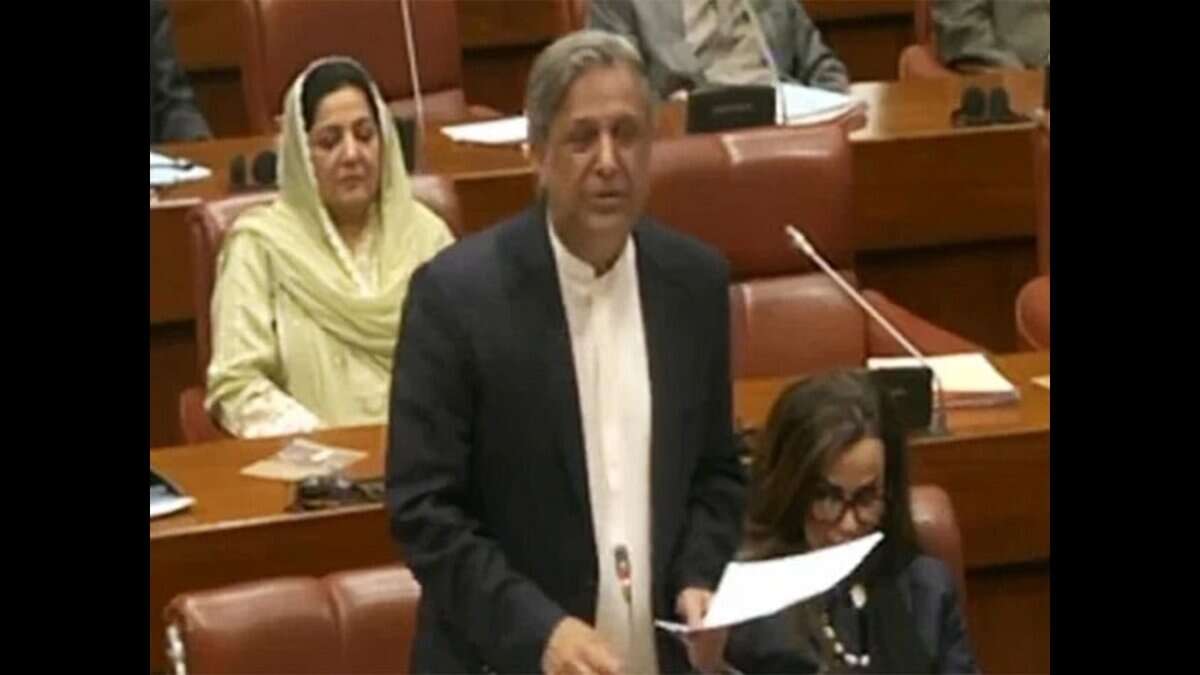 Law Minister Azam Nazeer Tarar addresses the Senate session in Islamabad.