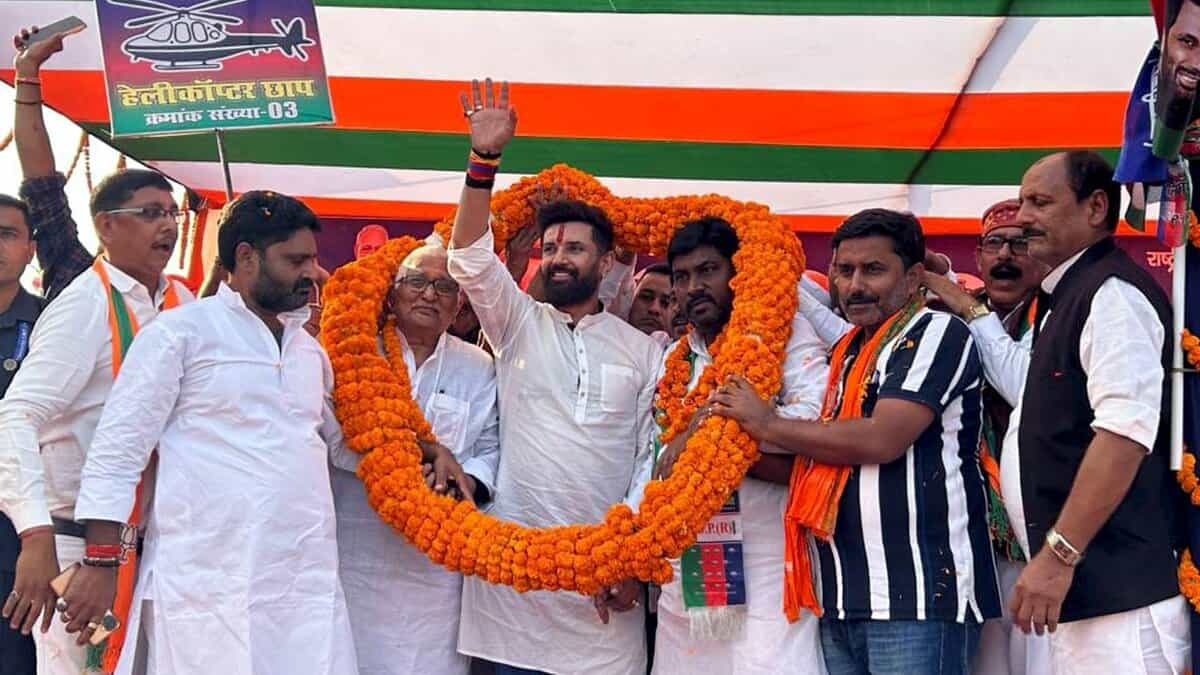 Sasaram: Union Minister and LJP (Ramvilas) chief Chirag Paswan during a rally for Bihar Assembly elections, in Sasaram, Saturday, Nov. 8, 2025. (PTI Photo)
