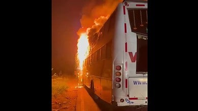 Bus catches fire on Hyderabad-Vijayawada highway