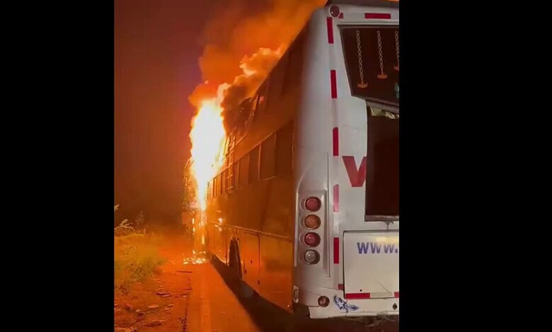 Bus catches fire on Hyderabad-Vijayawada highway