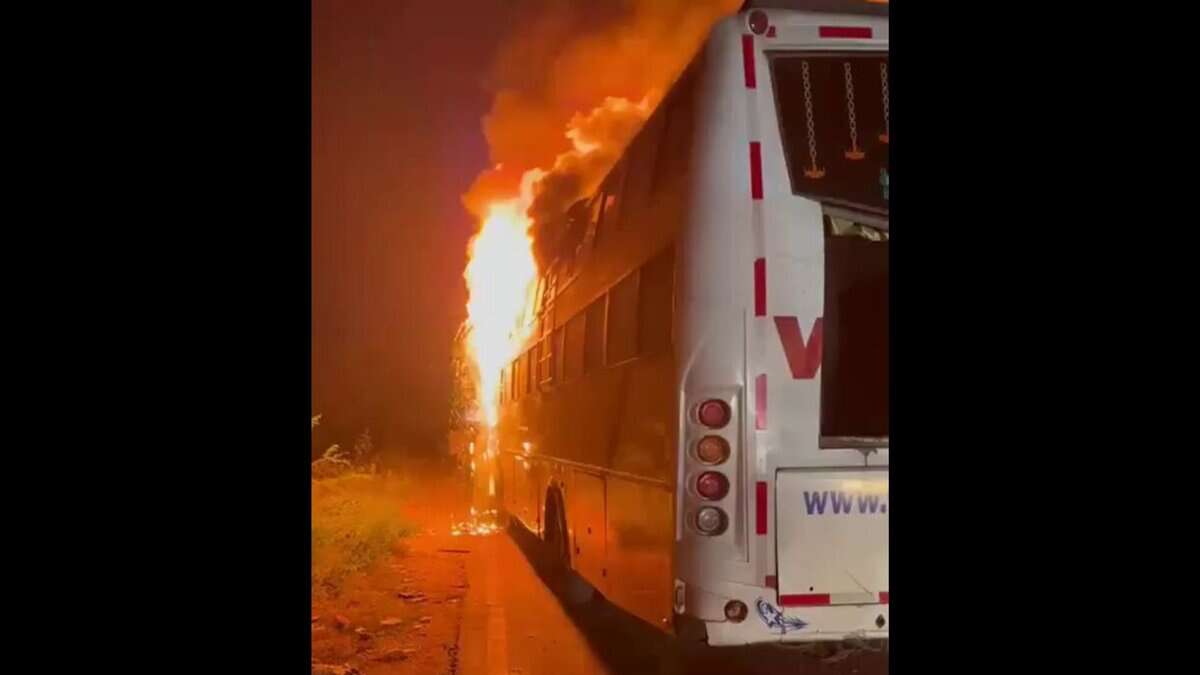 Bus catches fire on Hyderabad-Vijayawada highway