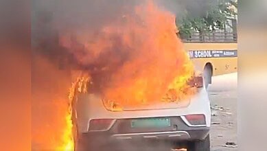 Electric car catches fire near NTR stadium