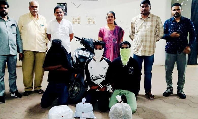 Three arrested for selling ganja near Bollaram Muthyalamma Temple