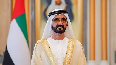 The image of Sheikh Mohammed bin Rashid Al Maktoum, Vice President and Prime Minister of the UAE and Ruler of Dubai.