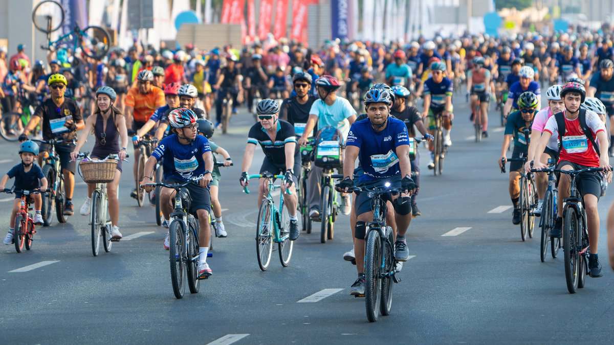 Cyclists ride along Sheikh Zayed Road during Dubai’s 30x30 fitness challenge