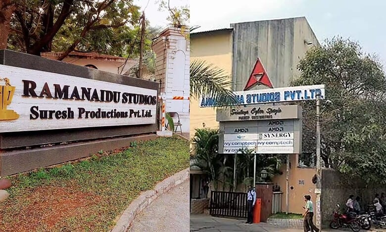 Ramanaidu Studios on the left and Annapurna Studios on the right