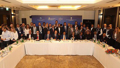 Piyush Goyal and Israel’s Economy Minister Nir Barkat at a joint meeting with delegates in Tel Aviv.