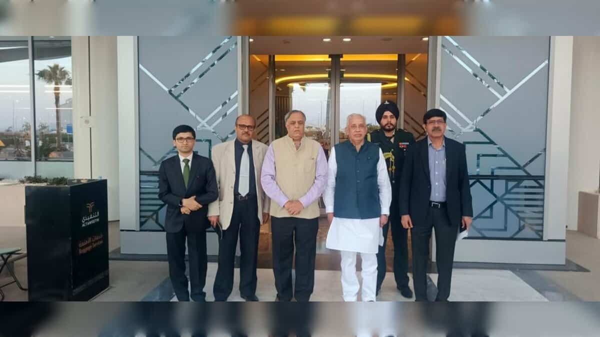 Andhra Pradesh Governor Justice S Abdul Nazeer with Ambassador Dr Suhel Khan, Consul General Fahad Suri and officials at Madinah Airport.