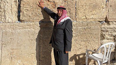 Abdul-Ilah Al-Maala, a Jordanian man, stands near the Western Wall in occupied Jerusalem during a controversial settler-led visit linked to normalisation with Israel.