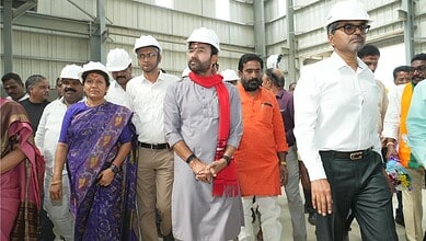 Image shows Union Coal Minister G Kishan Reddy inspecting the Railway Manufacturing Unit in Warangal.