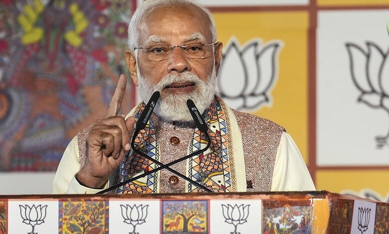 New Delhi: Prime Minister Narendra Modi addresses the gathering during the celebration of NDA's victory in the Bihar Assembly elections, at BJP headquarters, in New Delhi, Friday, Nov. 14, 2025. (PTI Photo/Karma Bhutia)