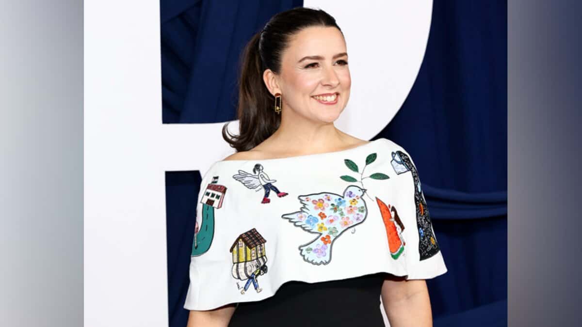 Ms Rachel wears a dress embroidered with Gaza children’s artwork at the Glamour Women of the Year Awards 2025 in New York.