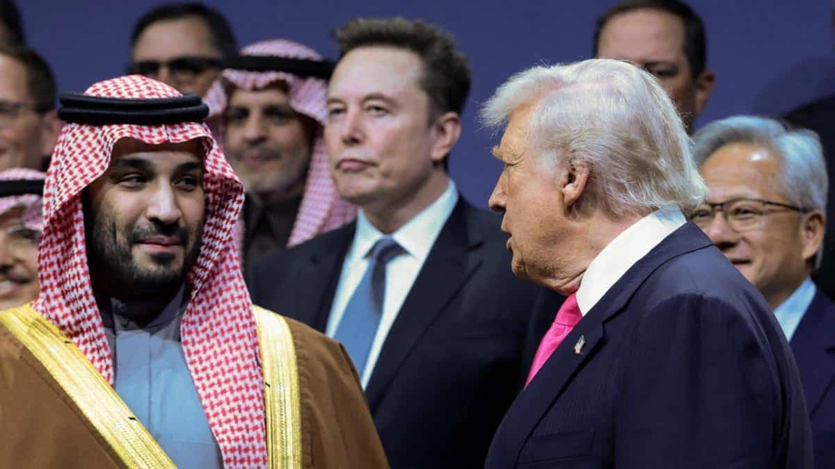 Saudi Crown Prince Mohammed bin Salman and US President Donald Trump are seen interacting during a high-level international event.