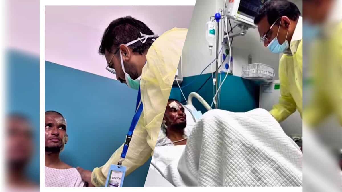 Telangana delegation member speaks to injured Umrah bus crash survivor in a Saudi hospital.
