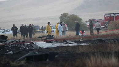 Emergency crews at the scene of the Turkish C-130 crash in Georgia.