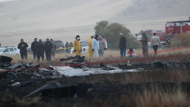 Emergency crews at the scene of the Turkish C-130 crash in Georgia.