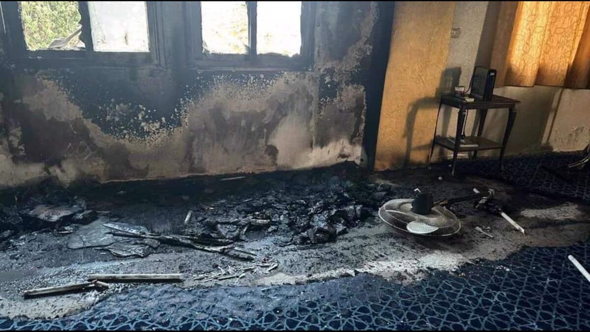 Damaged mosque in Salfit, West Bank, after an arson attack by Israeli settlers.
