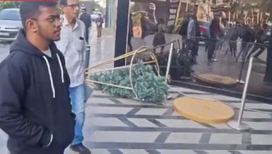 A broken Christmas tree at a mall in Ahmedabad