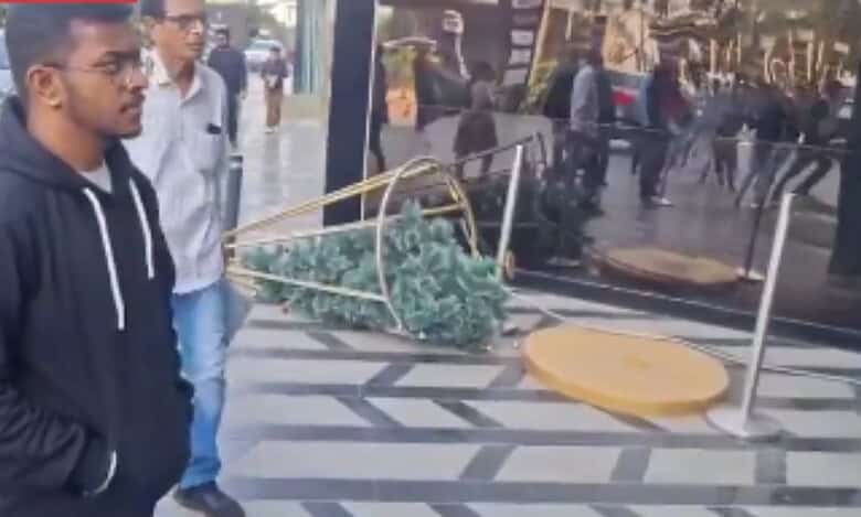 A broken Christmas tree at a mall in Ahmedabad