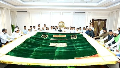 Chief Minister Revanth Reddy and other Congress leaders sending the Ghilaf-e-Mubarak (sacred chadar) to Ajmer Dargah