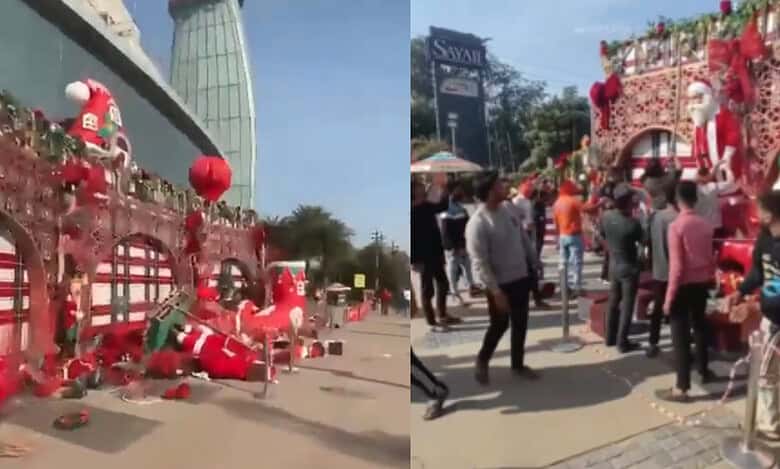 Christmas decorations uprooted in Raipur's MAgneto mall during Chhattisgarh Bandh