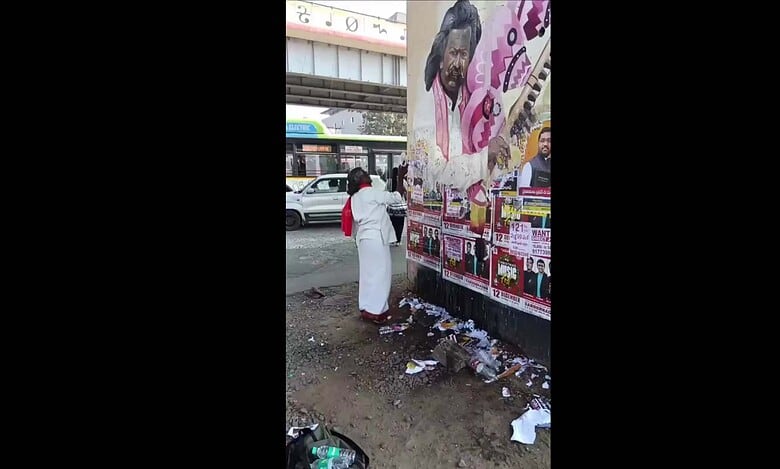 Darshanam Mogilaiah removes posters from hi mural in Hyderabad