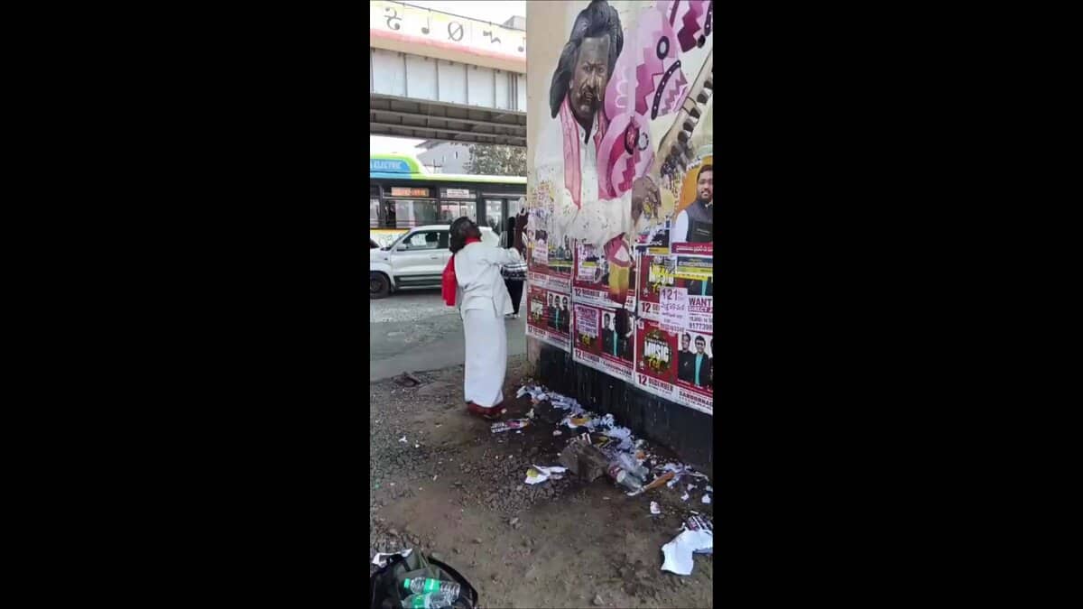 Darshanam Mogilaiah removes posters from hi mural in Hyderabad