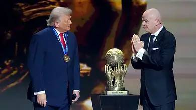 Donald Trump receiving FIFA Peace Prize