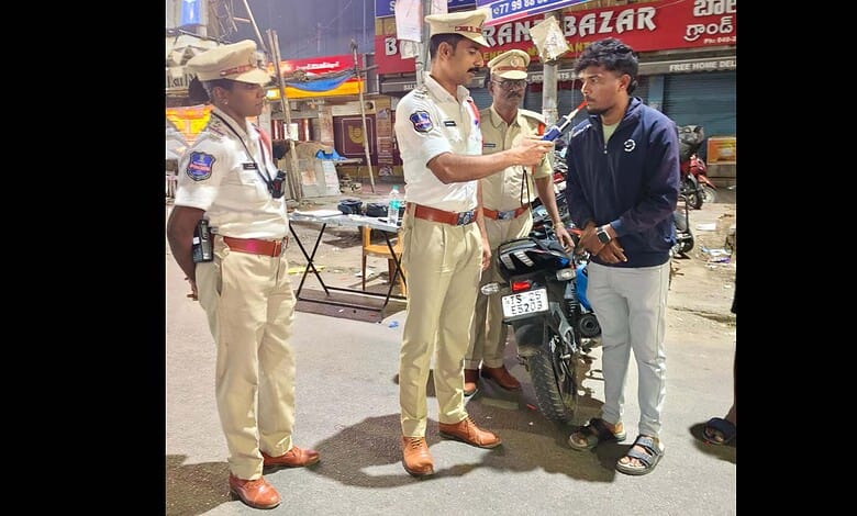 Hyderabad traffic police check commuters for drunk driving
