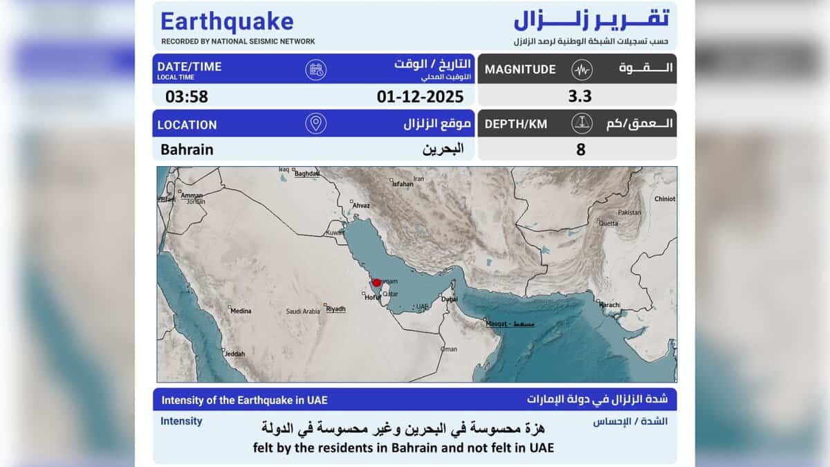 Baharain's National Seismic Network shows the epicentre of the earthquake