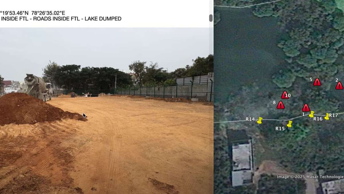 Satellite image showing land dumping in Bum-Rukn-Ud-Dowla lake