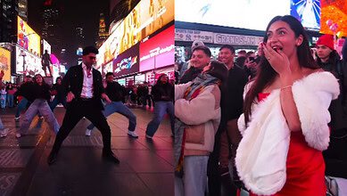 Indian man proposes to Bollywood music at NYC's Time Square