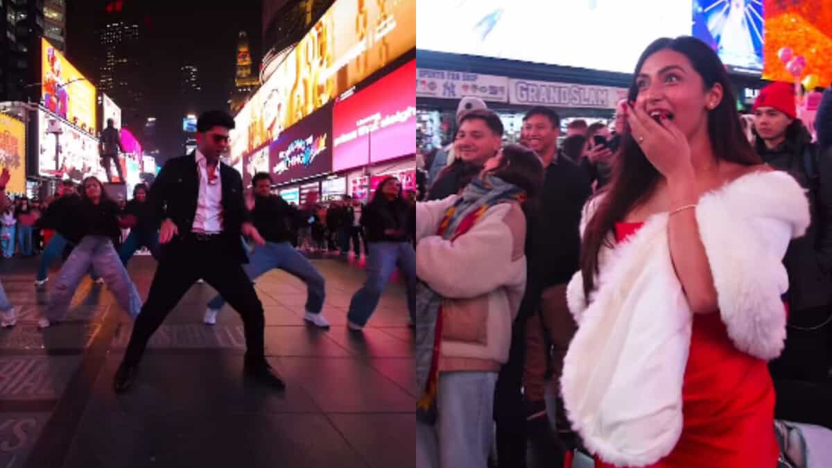 Indian man proposes to Bollywood music at NYC's Time Square