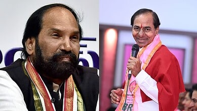 Telangana irrigation minister Uttam Kumar Reddy (left) and BRS supremo KCR (right)
